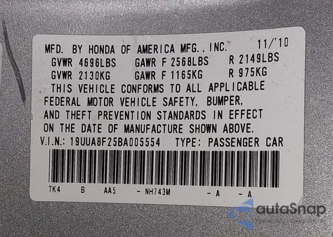 2011 Acura Tl 3.5 z USA, uszkodzony, nr VIN 19UUA8F25BA005554